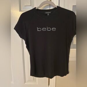 Bebe Black Short Sleeve Tee with Embellished Logo